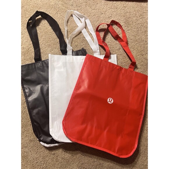 Lot of 13 Lululemon L Reusable Shopping Tote Bags Red White Black New - Picture 2 of 4
